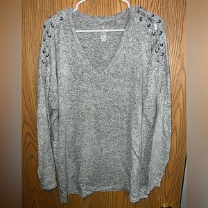 Women’s AE Grey V-Neck Sweater with Laces on shoulder